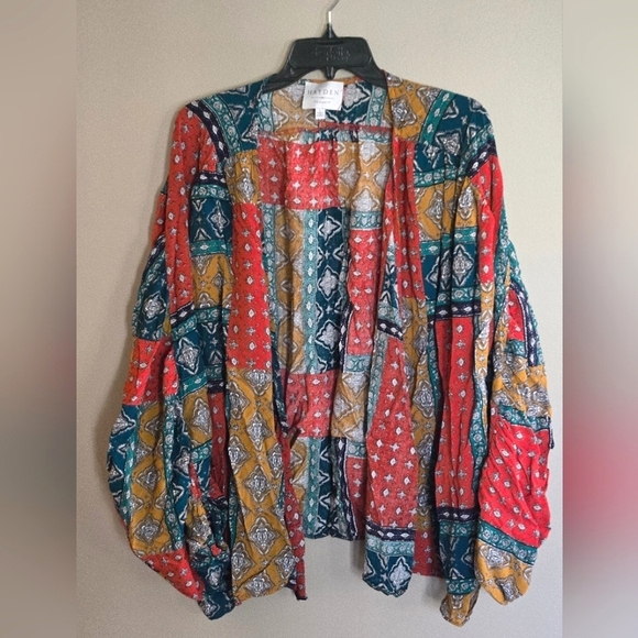 Women's Hayden Los Angeles Patchwork Boho Kimono Duster, Size Large - Picture 2 of 4